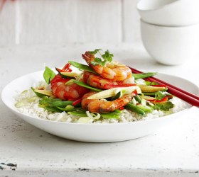 Stir Fried Ginger Prawns with Asparagus and Snow Peas