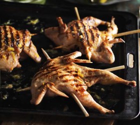 Green Ginger Wine Marinated Quail Skewers