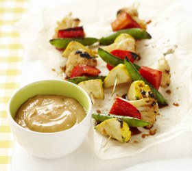 Vegetable Skewers with Satay Yoghurt Sauce Vegetable Skewers with Satay Yoghurt Sauce