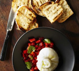 Burrata with Strawberry and Basil Salsa