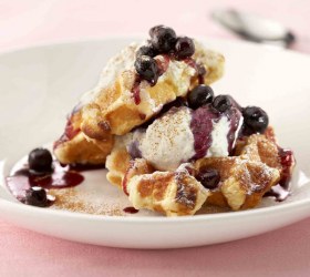 Toasted Belgian Waffles with Warm Spiced Blueberries & Ricotta