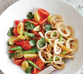 Teriyaki Calamari Stir Fry with Snow Pea Salad