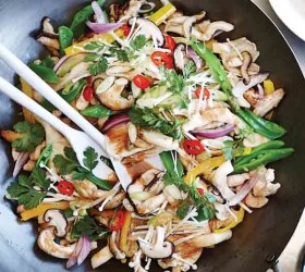 Teriyaki Chicken Stir fry with Mixed Mushrooms & Snow Peas