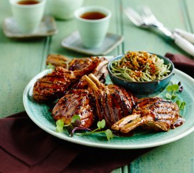Soy and Garlic Marinated Lamb with Green Tea Noodles