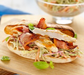 Chicken & Bacon Burger With Avocado Slaw