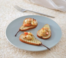 BBQ Beurre Bosc Pears with Vanilla Seared Scallops