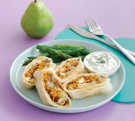 Cumin Pears, Carrot, Tofu and Lentil Strudel