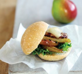 Sandwich of Stir Fried Quail and Corella Pear with Gruyere Cheese