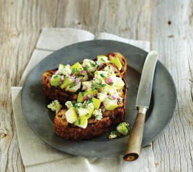 Toasted Sourdough with a Salsa of Packham's Triumph Pear, Stilton and Fresh Chives