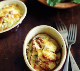 Gratin of Potato, Beurre Bosc Pear and Blue Cheese with a Wild Rocket Salad