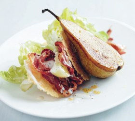 Roasted Pear and Pancetta Salad with Parmesan Wafers