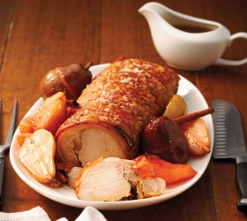 Rolled Loin with Quince and Glazed Pears