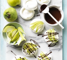 Pear Pavlova Nests with Chocolate