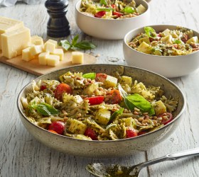 Pesto Pasta Salad with Mozzarella Cubes