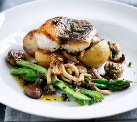 Snapper Fillets with Sauteed Mixed Mushrooms and Roasted Potatoes