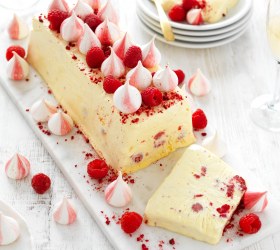 Crushed raspberry semifreddo ice cream log