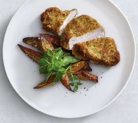 Herb and Parmesan Crumbed Turkey Breast with Sweet Potato and Watercress Salad Herb and Parmesan Crumbed Turkey Breast with Sweet Potato and Watercress Salad