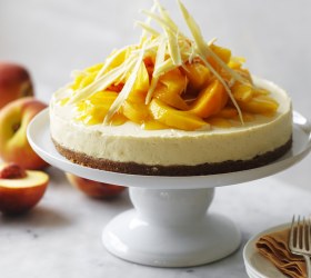 Peach Cheesecake with Peach Syrup Peach Cheesecake with Peach Syrup