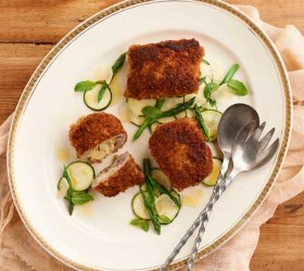 Lemon and Mozzarella Veal Pockets with Pecorino Zucchini Salad