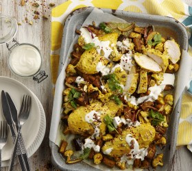 Turmeric and Yoghurt Roasted Chicken, Cauliflower and Eggplant