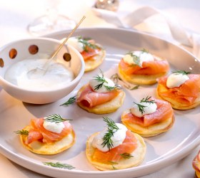 Blinis with Smoked Salmon and Dill Creme Fraiche