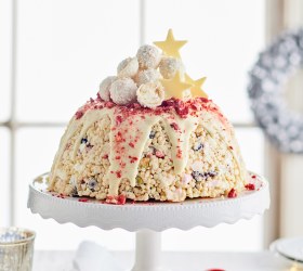White Christmas Crackle Surprise Cake