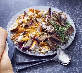 Roasted Sweet Potato Salad with Corn and Chickpeas