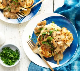 Roasted Cauliflower Steaks with Mushroom Sauce