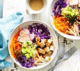 Avocado, chicken and cabbage nourish bowl