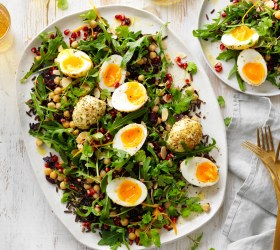 Wild rice, dukkha egg and pomegranate salad