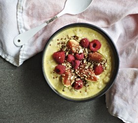 Maple Spiced Rice Pudding with Poached Winter Fruits