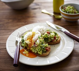 Poached Eggs with Avocado and Feta Smash on Sourdough