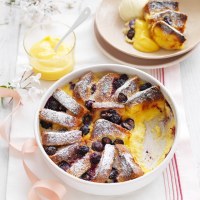 Air Fryer Lemon Curd and Blueberry Brioche Pudding