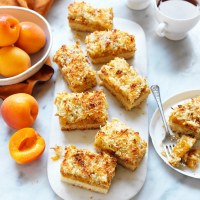 Apricot jam and coconut slice