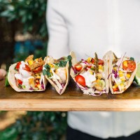Barramundi Tacos with Rainbow Slaw and Salsa