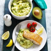 Avocado, Potato and Parsnip Mash with Salmon