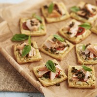 Basil Ricotta Tartlets with Smoked Trout