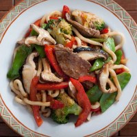 Sesame and Garlic Beef with Shitake Mushrooms and Noodles