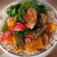 Honey and Soy Pork with Sesame Seeds and Kale