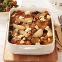 Slow Roasted Greek Chicken with Crumbled Feta, Lemon and Olives