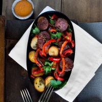 Chorizo, Potato and Piquillo Sizzle Plate with Smoked Aioli