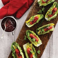 Fresh Cocktail Frank Wraps with Cranberry and Tomato Glaze