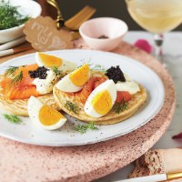 Blinis with Hard Boiled Eggs and Smoked Salmon