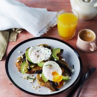 Poached Eggs with Sauteed Field Mushrooms and Avocado