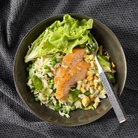 Salad of Hot Smoked Salmon, Risoni and Peas