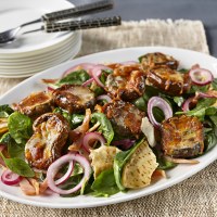 Spinach and Bacon Salad with Stuffed Mushrooms