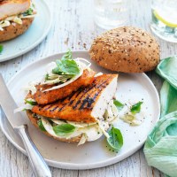 Tuscan chicken burgers with fennel slaw