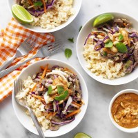 Thai Beef Coconut Rice with Peanut Sauce