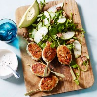 Chicken and Tarragon Skewers with Apple, Walnut Salad