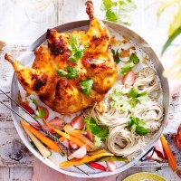 Chilli Coriander Split Chicken with Pickled Vegetables and Soba Noodles